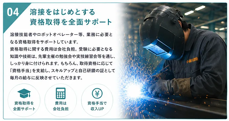 溶接をはじめとする資格取得を全面サポート